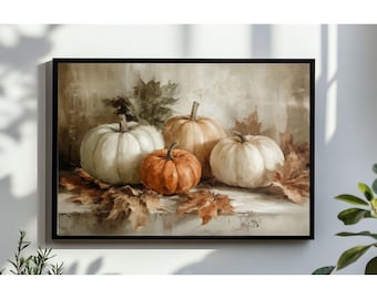 Vintage Pumpkin Oil Painting Wall Art, Moody Fall Print, Thanks Giving Digital Download, Autumn Printable