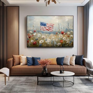 Patriotic American Flag 4th of July Flower Wall Art, Garden Scene ...