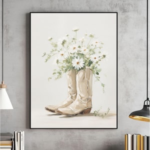 Cowgirl Boots Wall Art, Western Nursery Print, Coastal Cowgirl Aesthetic Printable, Dorm Decor For College Girls, Digital Download