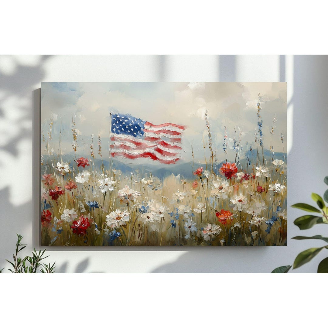 Patriotic American Flag 4th of July Flower Wall Art, Garden Scene ...
