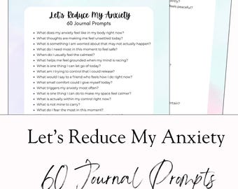 Puede incluir: Un diario titulado "Let's Reduce My Anxiety" con 60 indicaciones. La portada y las páginas son blancas con texto negro. Las indicaciones del diario están diseñadas para ayudar a controlar la ansiedad y promover la atención plena.