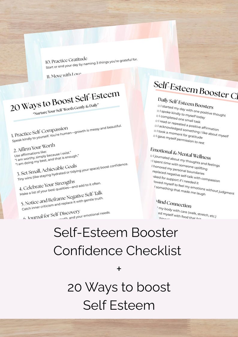 Self-esteem Booster Printable: Confidence Checklist & Mini Guide (PDF ...