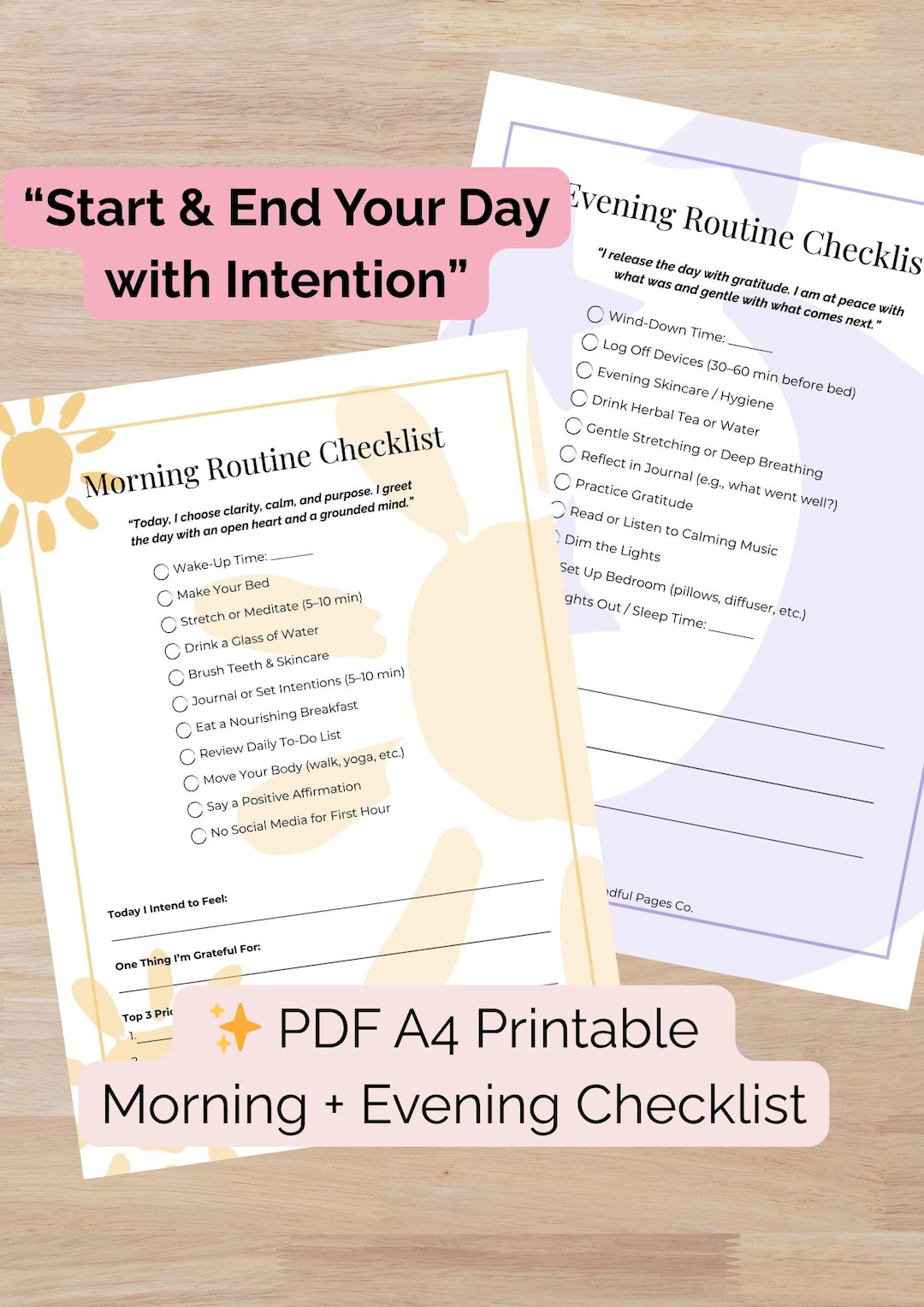 Morning & Evening Routine Printable | A4 Daily Mindfulness Checklist