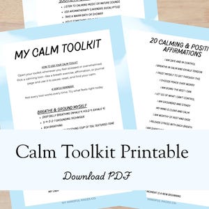 Calm Toolkit Printable | 3 Self-Care Pages with Breathing, Reflection, Movement & 20 Calming Affirmations