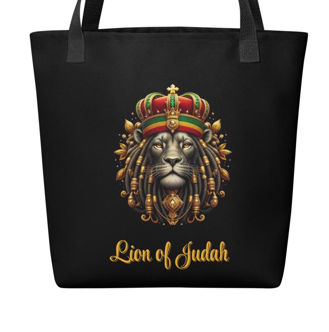 Rasta Tote Shoulder Bag - Cotton Lion Of Judah Hippie Bag In Green, Yellow, Red, Black | 12x15 Inches - View #8