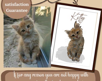 Custom Pet Portrait from Photo Cat Dog Horse Rabbit ANY Portrait From Photo Pet Personalized Pet Gift Digital File or Printed Poster Art Pet