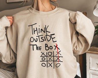 Sweatshirt Think Outside the box Hoodies Unisex Cozy Sweatshirt Motivational Minimalist Design Crewneck Unique Gift for Creatives