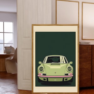 Porsche 911 Carrera Car Poster Classic Car Art Retro Car Print Vintage Porsche Print German Geen Car Wall Art Office Decor Digital Download