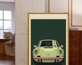 Porsche 911 Carrera Car Poster Classic Car Art Retro Car Print Vintage Porsche Print German Geen Car Wall Art Office Decor Digital Download