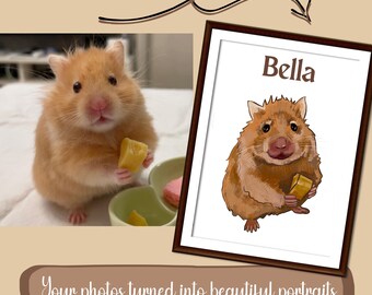 Custom Pet Portrait from Photo Cat Dog Horse Rabbit ANY Portrait From Photo Pet Digital or Printed Poster Personalized Pet Gift Art Pet