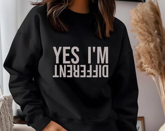 Hoodie Sweatshirt I'M DIFFERENT Hoodies Unisex Cozy Sweatshirt Minimalist Design Crewneck Unique Gift for Creatives