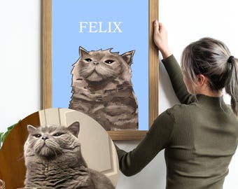 Custom Pet Portrait from Photo Cat Dog Horse Rabbit ANY Portrait From Photo Pet Digital File or Printed Poster Personalized Pet Gift Art Pet