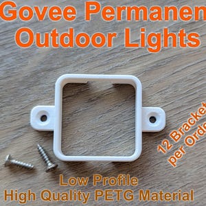 Puede incluir: Soporte de montaje de plástico blanco para luces exteriores Govee. El soporte es de perfil bajo y está hecho de material PETG de alta calidad. 12 soportes por pedido.