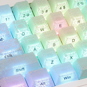 Ice Crack Shine Through Keycap Set, Side Printed Keycaps, Cherry Profile Keycaps, PBT Keycaps, Cherry MX Mechanical Keyboard - 123 Keys
