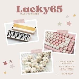 Custom Lucky65 Wired Keyboard: MMD Cream V4 Switches, Pink Cherry Keycaps