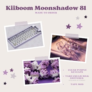 Custom Kiiboom Moonshadow 81 Keyboard: Taro Cream Switches, Transparent Purple Keycaps
