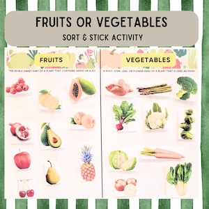 Preschool Activity Sorting Fruit or Vegetable Matching Cut and Paste Fun Kid Activity Homeschool Toddler Lesson