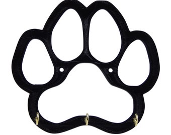 Dog Paw Shaped Dog Leash Holder Hanger Rack - For Leashes, Harnesses, Collars, Accessories, Keys - 6" x 5 1/2" x 3/16" - 3 Hooks