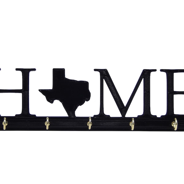 Texas Lone Star Home State Shape Key Holder Hanger Rack Housewarming Realtor Closing Gift for Wall - 8" x 2 1/4" x 3/16" - 5 Hooks for Keys