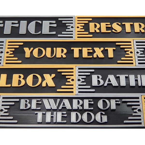 Art Deco Custom Office Business Signs, Personalized Customized & Ready Made: Beware of the Dog, Please Ring Bell, Mailbox, Restroom, Etc.
