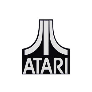 May include: Black and white Atari logo with the word "ATARI" in white letters.