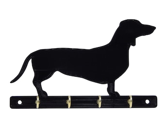 Dachshund Weiner Dog Leash Holder Hanger Rack - For Leashes, Harnesses, Collars, Accessories, Keys - 6" x 3 5/8" x 3/16" - 4 Hooks
