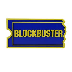 Blockbuster Retro Shelf Art Movie Bookcase Display for Film Collection Logo Sign Signage - Theater Room Man Cave Gift 6&quot; x 3&quot; x 3/8&quot;
