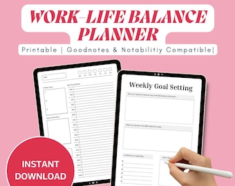 Work-Life Balance Planner | Weekly Goals, Time Blocking (PDF Download)