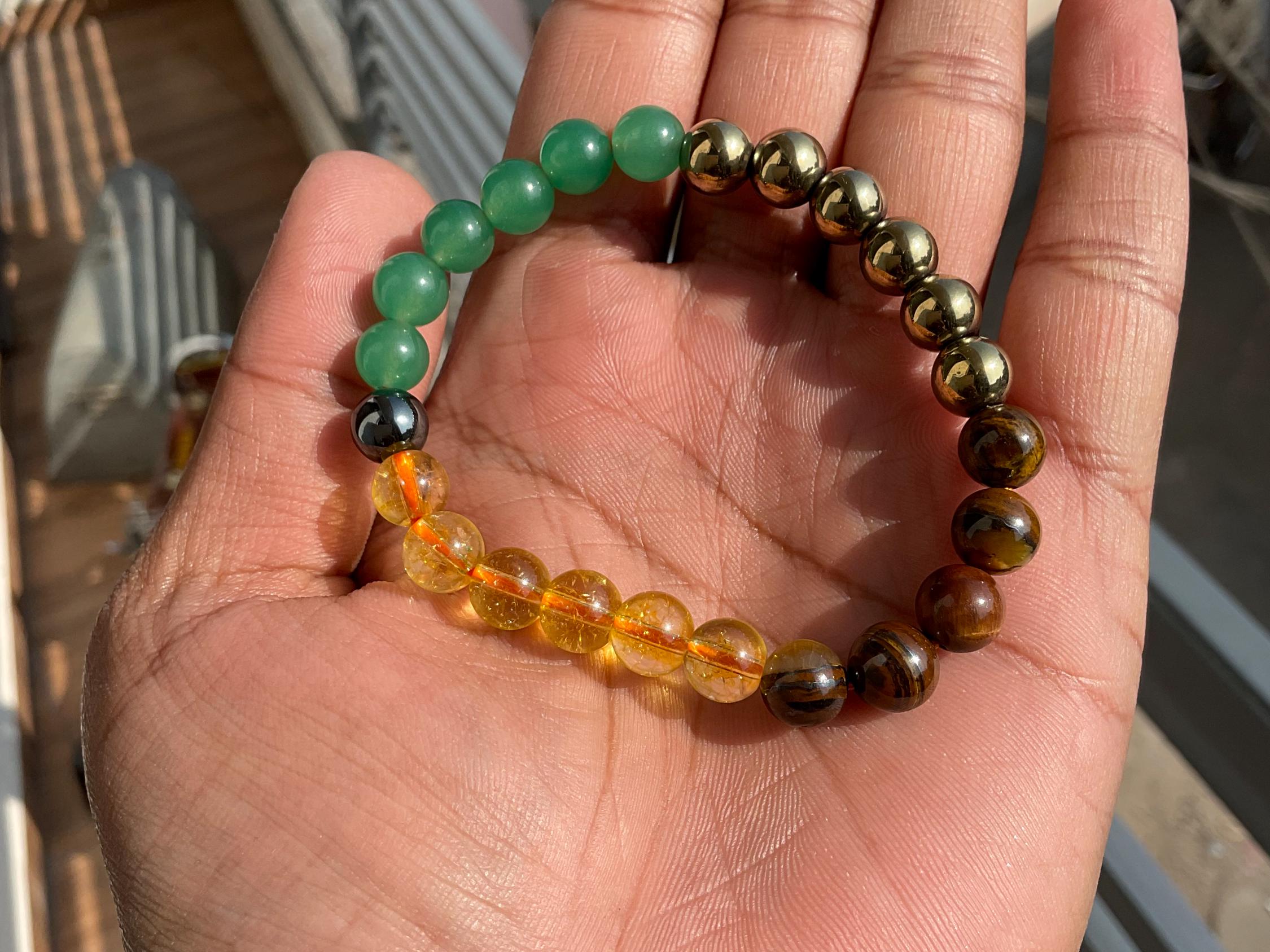 Mikovivi Bracciale della Ricchezza, Braccialetto Regolabile Citrino Braccialetto della Ricchezza Extra Resistente Braccialetto Verde Braccialetto di Cristallo Braccialetto dei Soldi per Uomo e Donna