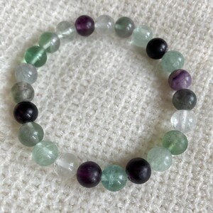 FLUORITE Crystal Bracelet - Round Beads - Beaded Bracelet, Handmade Jewelry, Healing Crystal Bracelet, Fluorite Gemstone Bracelet, 8mm
