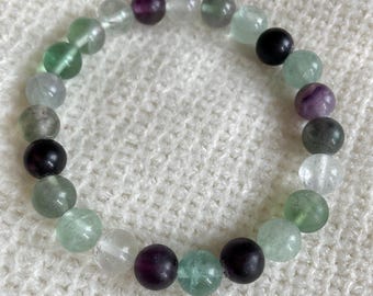 Rainbow Fluorite Crystal Bracelet: Handmade Healing Gemstone Jewelry