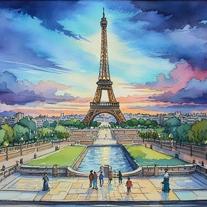 Eiffel Tower Watercolor Print - Paris Digital Art, Printable Wall Decor, Beautiful Landscape Art for Home & Office