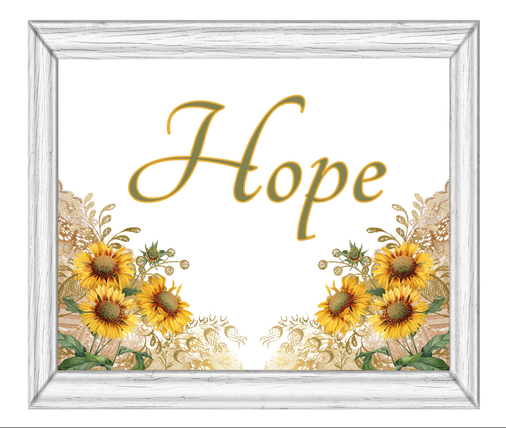 Sunflowers Hope Green and Yellow Printable Wall Art Digital Etsy New