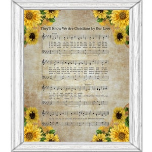They'll Know We Are Christians Christian Hymn Printable Lyrics  Digital Download Sunflower Design Home Decor Great Gift