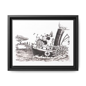 Tela incorniciata, stampa di Topolino, arte murale Disney, decorazione di Steamboat Willie, regalo di cartone animato vintage, opera d'arte di Topolino