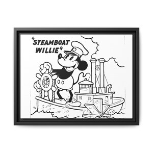 Stampa su tela, Steamboat Willie Topolino in bianco e nero, foto artistica da parete, poster incorniciato, arredamento per la casa, arredamento per la cameretta dei bambini, parete per la cameretta dei bambini