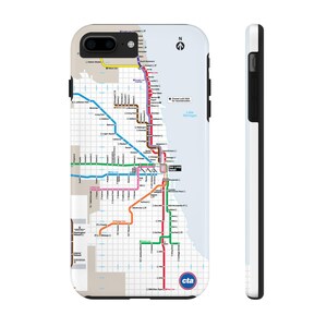 Funda resistente para teléfono con mapa de trenes de Chicago - Diseño CTA, funda para teléfono con mapa de Chicago, protector para teléfono de tránsito urbano, regalo para amantes de los trenes, viajes a Chicago