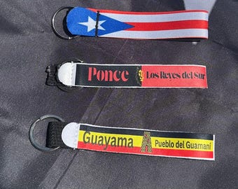Puerto Rico Keychain: Flag of P.R, Ponce, and Guayama
