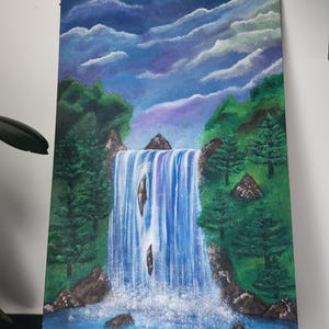 cascade en forêt peinture acrylique sur carton entoilé (vendu sans cadre) attention vous avez jusqu'au 12 avril pour faire votre achat merci