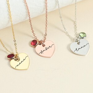Shirly Double Heart Love Necklace Customized 2 Birthstones Necklace with Names Personalized Heart Charm Heart-Shaped Pendant