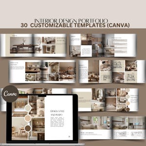 Portfólio de design de interiores, modelo do Canva para designers de interiores, apresentação para clientes e design de portfólio, modelo de portfólio de arquitetura.