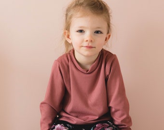 Girls Relaxed Shirt, Long Sleeve Pink ribbed shirt, Short Sleeve Shirt