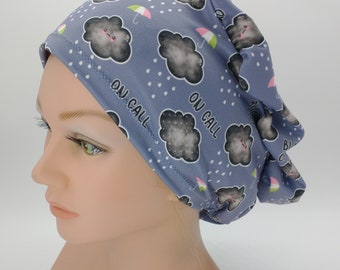 Euro Dark Cloud Scrub Hat - On Call Nurse Hat -Black Cloud Ponytail Scrub Hat