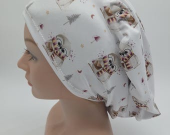 Christmas Owl Scrub Hat: Several Styles in Buttery Soft Stretchy Fabric