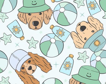 Summertime Dogs and Puppies Beach Ball and Hat Scrub Hat: Puppy Paws and Dog in Various Styles