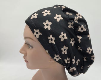 Black Retro Floral Scrub Hat - Ditsy Floral