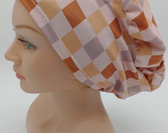 Pumpkin Spice Checkered Scrub Hat - Retro Bows and Pumpkin Euro Style Scrub Hat