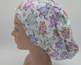 Euro Turtle Scrub Hat, Sealife Nurse Hat, Colorful Waterworld Healthcare Scrub Hat