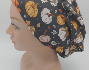 Fall Pumpkin Floral Scrub Hat