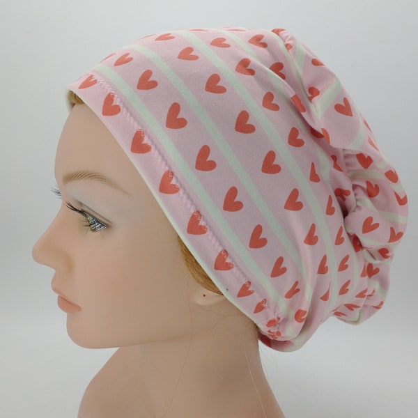 Scrub Hat - Nurse Hat - Red Pink Stripe- Heart